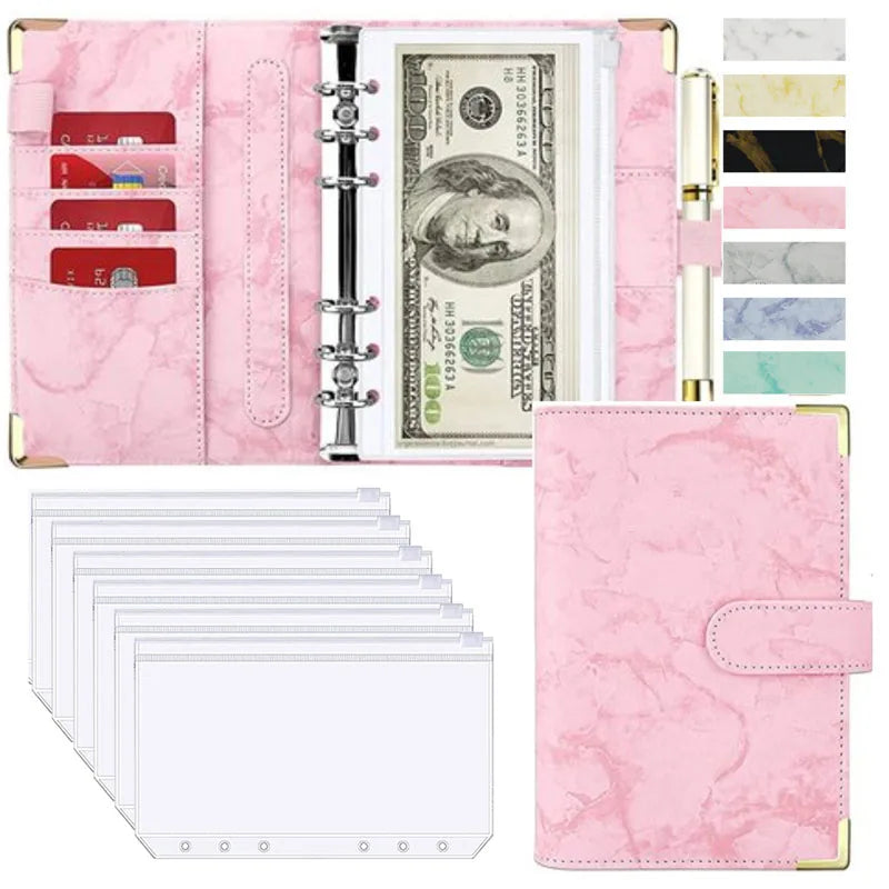 A6 Money Saving Organizer PU Leather Budget Binder Marble Notebook Budgets Planner 2023 Envelope Office School Supplies