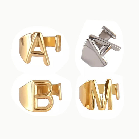 Fashion Stainless Steel Ring Letter Initial Ring Letter Rings For Women Men Open Ring Couple Alphabet Bijoux Femme Jewelry Gift - 02ALABA