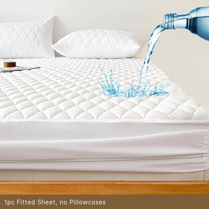 Waterproof Throw Mattress Cover, Bed Fitted Sheet, Mattress Protector in Single/Double/140/160 Multiple Sizes, Available in Gray/White - 02ALABA