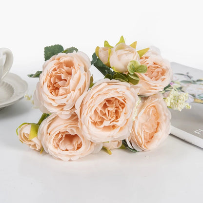 Artificial Flowers Fake Silk White Peonies Used for Home Room Vase Decoration Christmas Wreath Wedding Bouquet Party Accessories