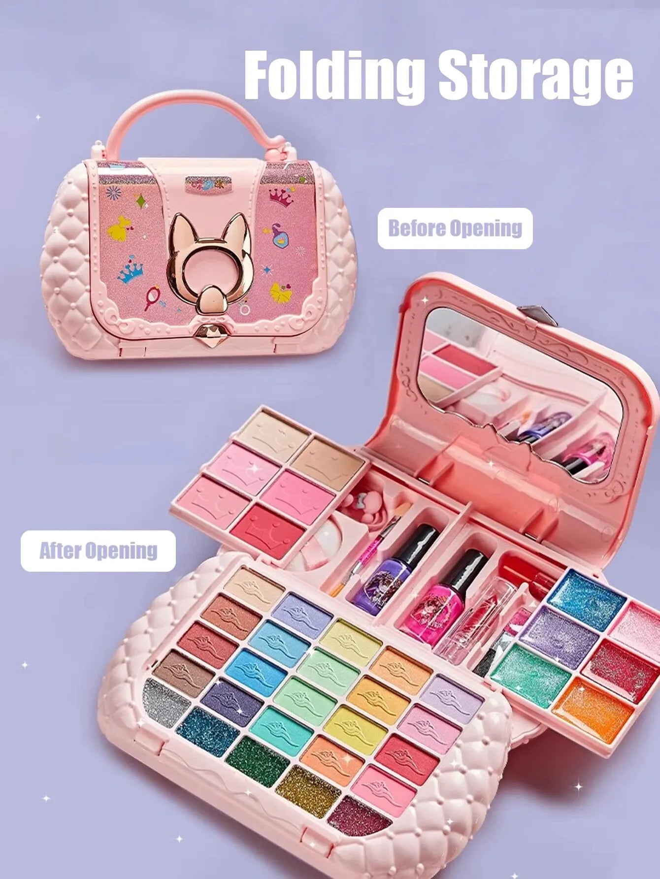 Kids Washable Makeup Kit - Pretend Play Cosmetic Set with Mirror, Non-Toxic & Safe Beauty Toys for Girls, Perfect Birthday Gift