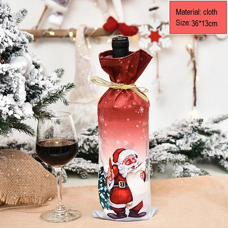2024 Christmas Wine Bottle Cover Set, Golden Velvet Dress and Cap, Wine Bottle Bag Sleeve for Xmas and New Year Dinner Table Decoration. - 02ALABA