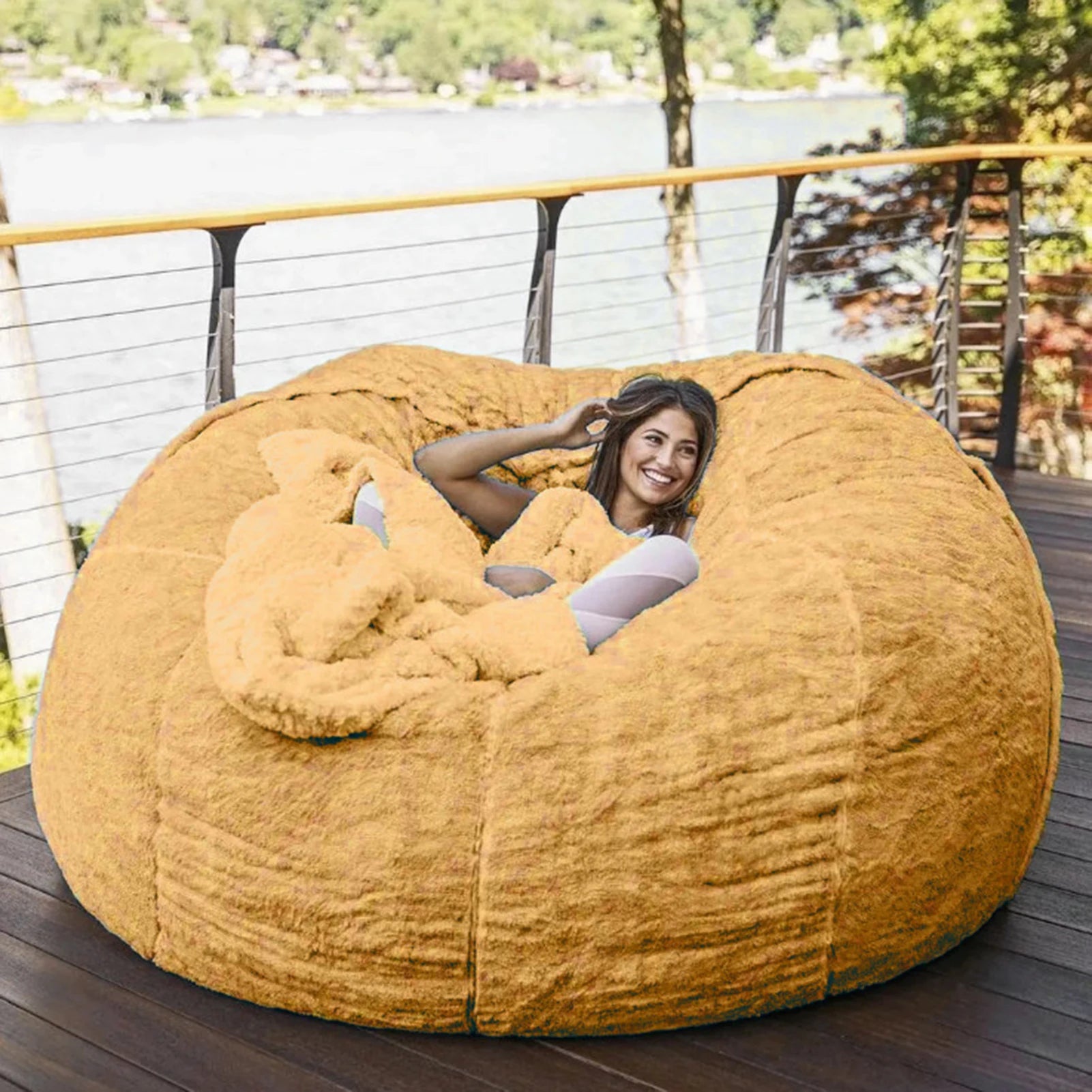 No-Stuffing Gray Bean Bag Chair: Giant Pouf Sofa Bed, Puff Futon Room Seat, Tatami Relax Lounge Furniture - Bag Case Only - 02ALABA