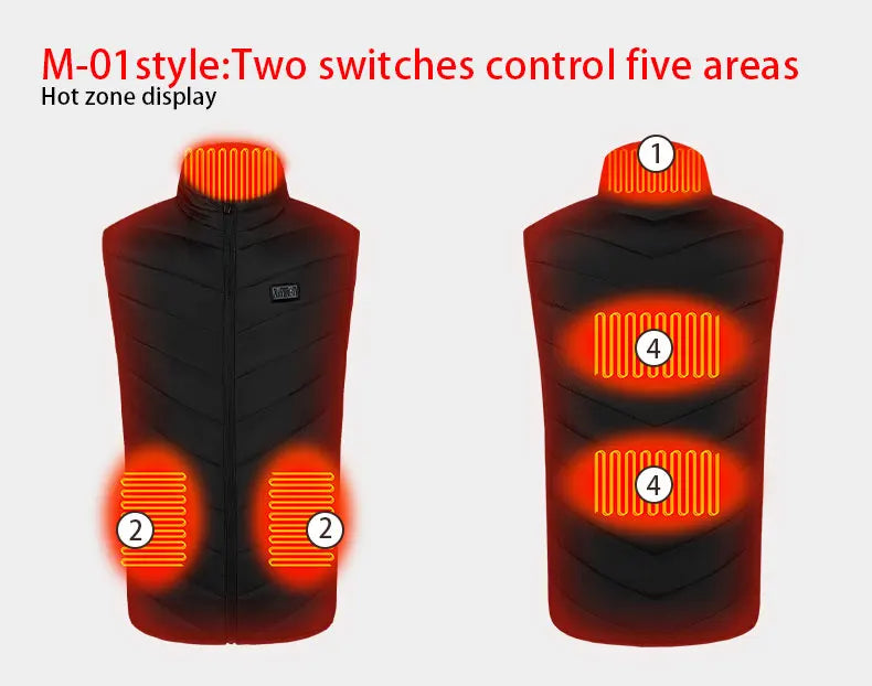 USB-Powered Heated Vest for Men and Women - Electric Heating Jacket with Adjustable Temperature for Outdoor Sports, Camping, Motorcycling, and Winter Activities