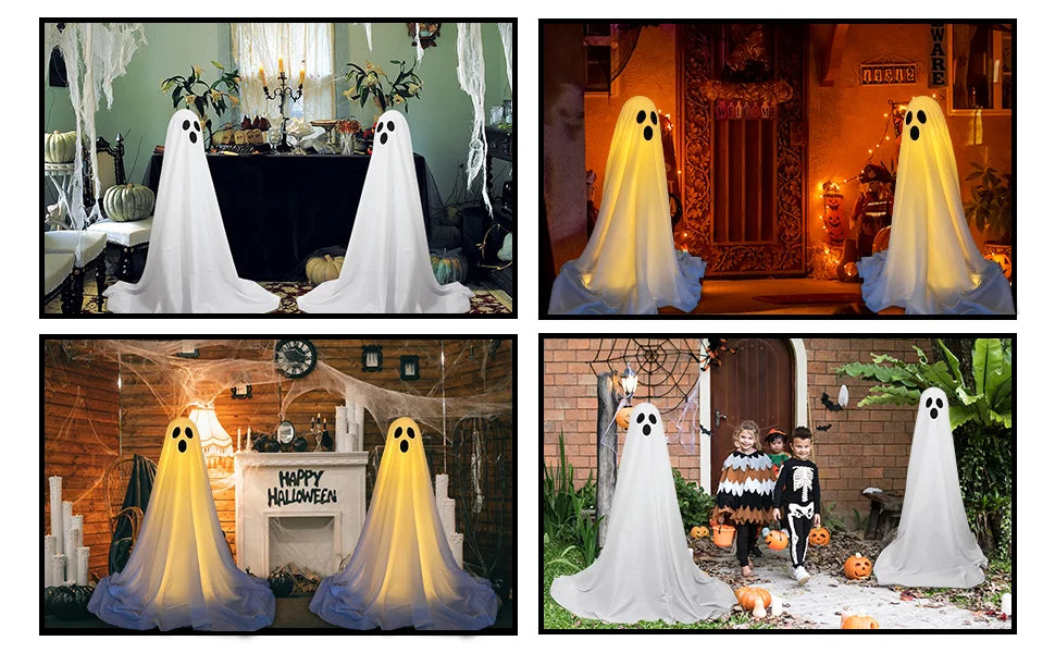 Spooky Ghost Halloween Decor With Light Strings Operated Front Door Standing Ghost Porch Courtyard Standing Halloween Decoration