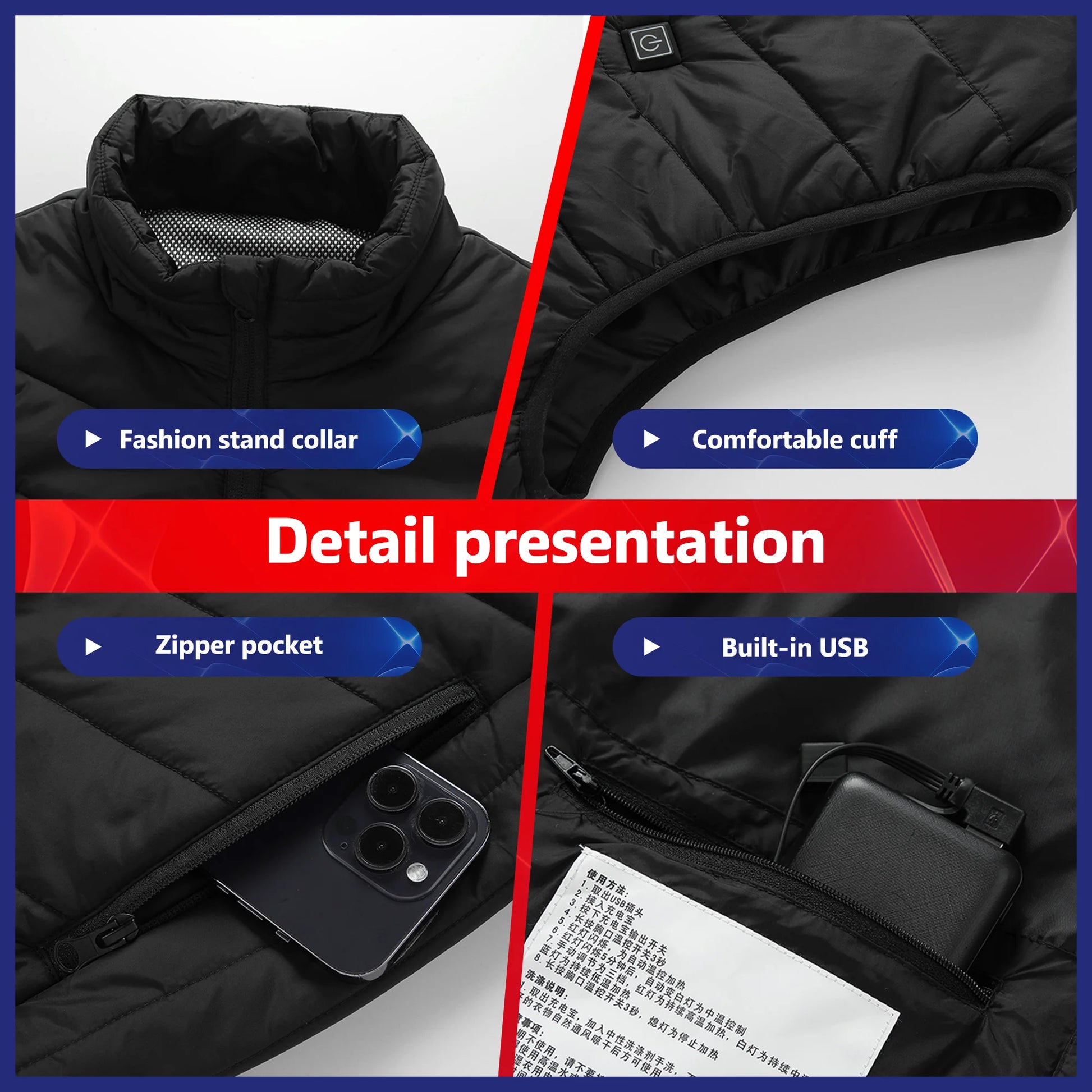 USB-Powered Heated Vest for Men and Women - Electric Heating Jacket with Adjustable Temperature for Outdoor Sports, Camping, Motorcycling, and Winter Activities - 02ALABA