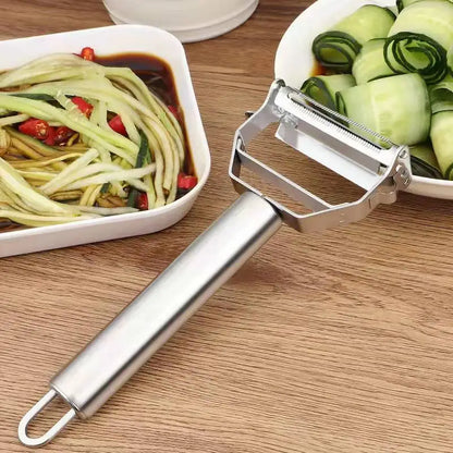 Multifunctional Kitchen Peeler: This stainless steel vegetable and fruit peeler is a durable household tool, perfect for slicing potatoes and shredding carrots. - 02ALABA