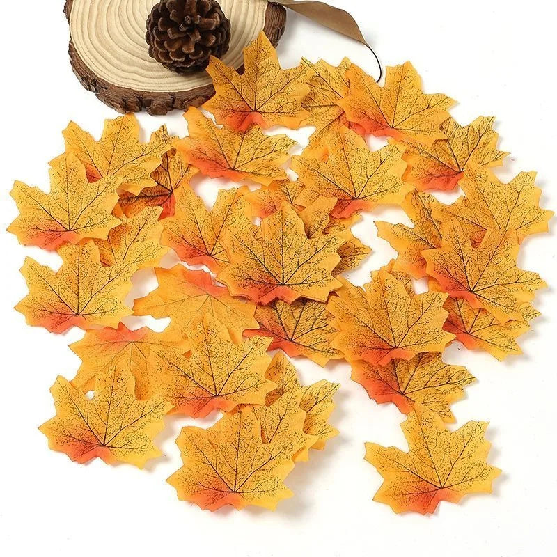50/100 Pieces Artificial Silk Maple Leaves, Autumn Faux Leaf Garlands, Maple Leaf Vines for Thanksgiving, Halloween, and Wedding Party Decorations. - 02ALABA