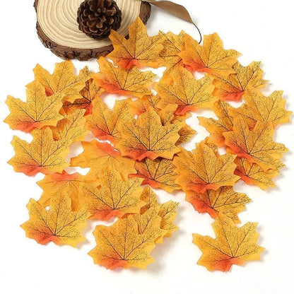 50/100 Pieces Artificial Silk Maple Leaves, Autumn Faux Leaf Garlands, Maple Leaf Vines for Thanksgiving, Halloween, and Wedding Party Decorations. - 02ALABA