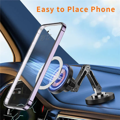 Magnetic Car Wireless Charger Stand, Magnet Car Mount, Fast Charging Station, Phone Holder Bracket for iPhone 15, 14, 13, 12 Pro Max - 02ALABA