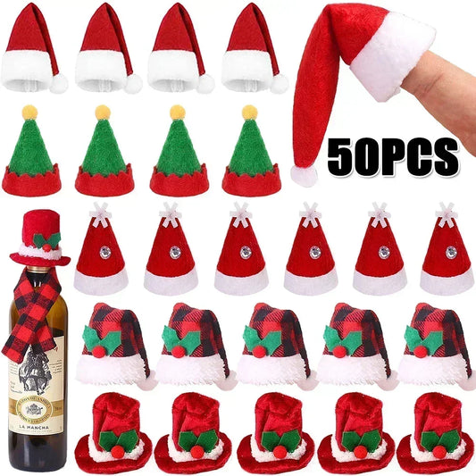 Christmas Wine Bottle Cover Caps, Red and Green Xmas Hat and Scarf Sets, Home Ornament, Festival Party Tableware Decoration Supplies - 02ALABA