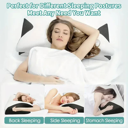 Memory Foam Cervical Pillow, Neck Massage Pillow,Butterfly Pillow,2 in 1 Ergonomic Contour Orthopedic Pillow for Neck Pain - 02ALABA