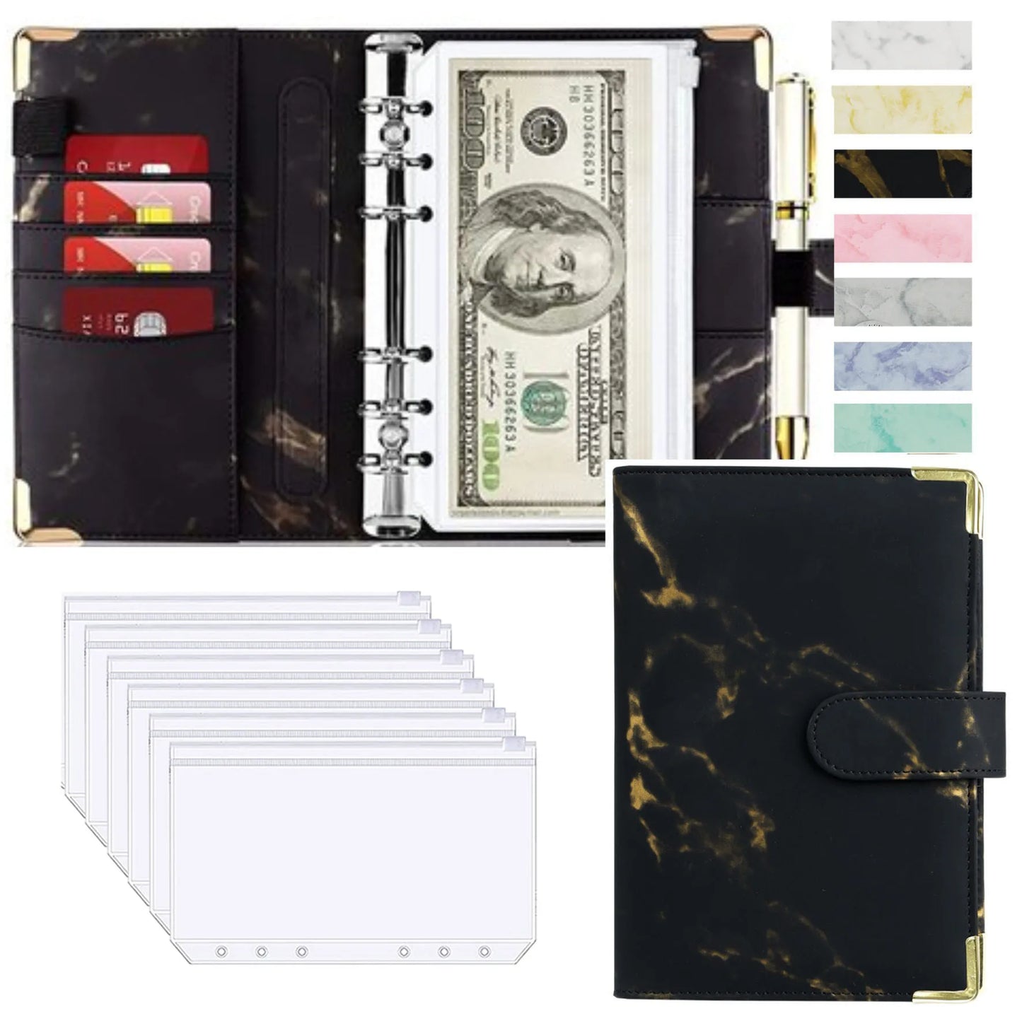 A6 Money Saving Organizer PU Leather Budget Binder Marble Notebook Budgets Planner 2023 Envelope Office School Supplies