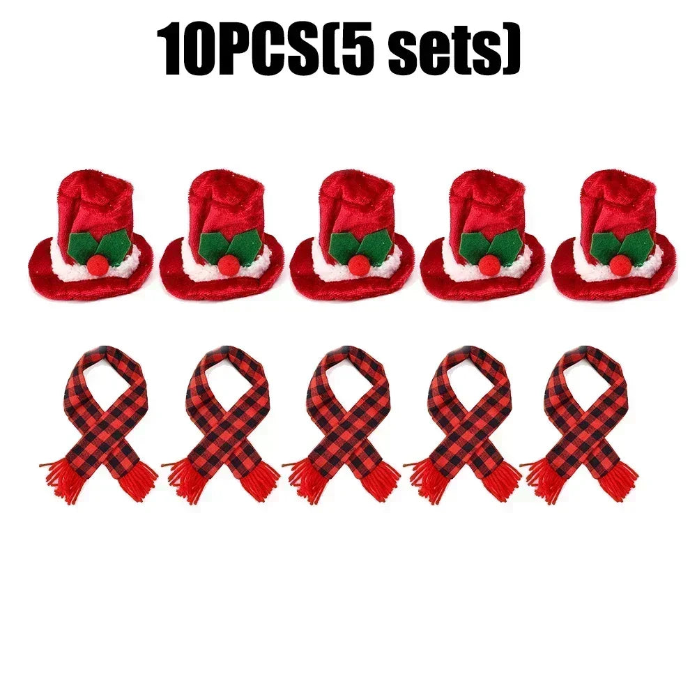 Christmas Wine Bottle Cover Caps, Red and Green Xmas Hat and Scarf Sets, Home Ornament, Festival Party Tableware Decoration Supplies - 02ALABA