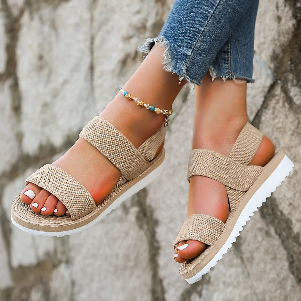 Women's fashion trend, anti slip, wear-resistant, comfortable color blocking soft sole, solid elastic band, indoor and outdoor f - 02ALABA