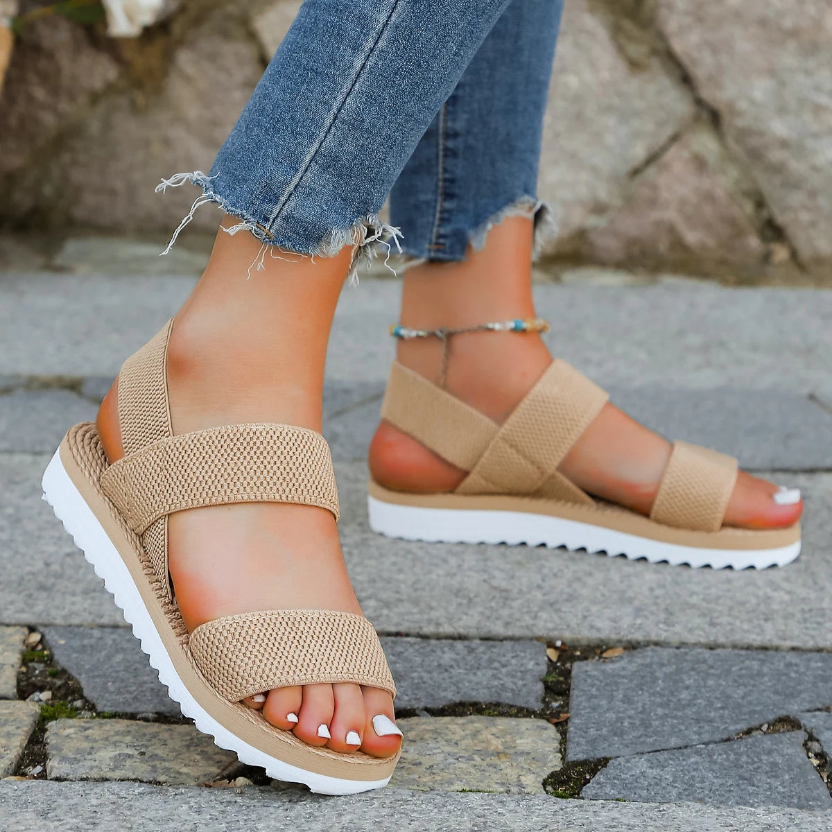 Women's fashion trend, anti slip, wear-resistant, comfortable color blocking soft sole, solid elastic band, indoor and outdoor f - 02ALABA