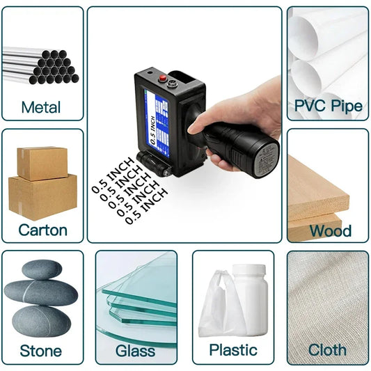 Phezer Handheld Inkjet Label Printer - 12.7/25.4mm, QR Code, Batch Code, Date, Logo, Expiry Date, Portable Coding Machine - 02ALABA