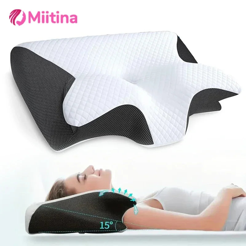 Memory Foam Cervical Pillow, Neck Massage Pillow,Butterfly Pillow,2 in 1 Ergonomic Contour Orthopedic Pillow for Neck Pain - 02ALABA