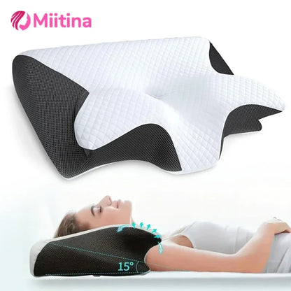 Memory Foam Cervical Pillow, Neck Massage Pillow,Butterfly Pillow,2 in 1 Ergonomic Contour Orthopedic Pillow for Neck Pain - 02ALABA