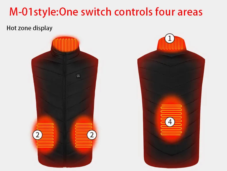 USB-Powered Heated Vest for Men and Women - Electric Heating Jacket with Adjustable Temperature for Outdoor Sports, Camping, Motorcycling, and Winter Activities