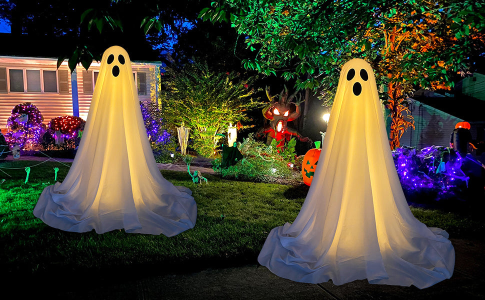Spooky Ghost Halloween Decor With Light Strings Operated Front Door Standing Ghost Porch Courtyard Standing Halloween Decoration