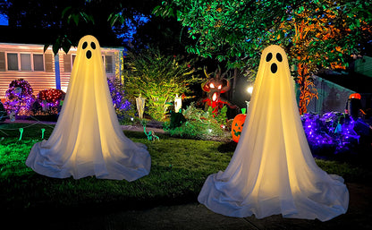 Spooky Ghost Halloween Decor With Light Strings Operated Front Door Standing Ghost Porch Courtyard Standing Halloween Decoration