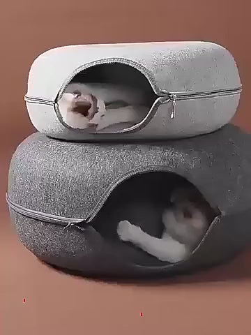 Donut Cat Tunnel Bed: Natural Felt Pet House and Interactive Play Cave for Cats and Small Dogs